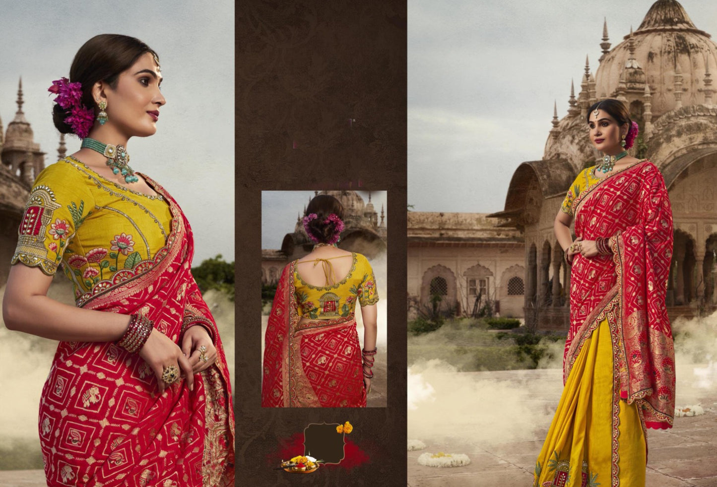 Two Toned Yellow and Red Silk Saree