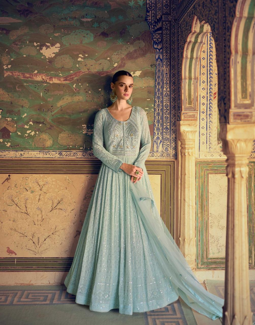Light Blue Chikankari Gown