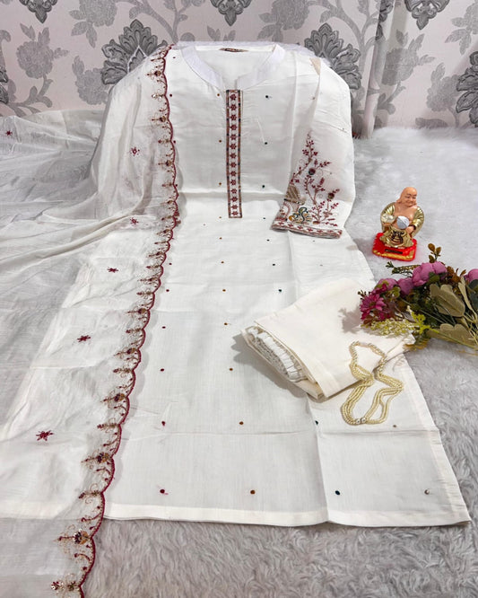White Muslin Silk Suit