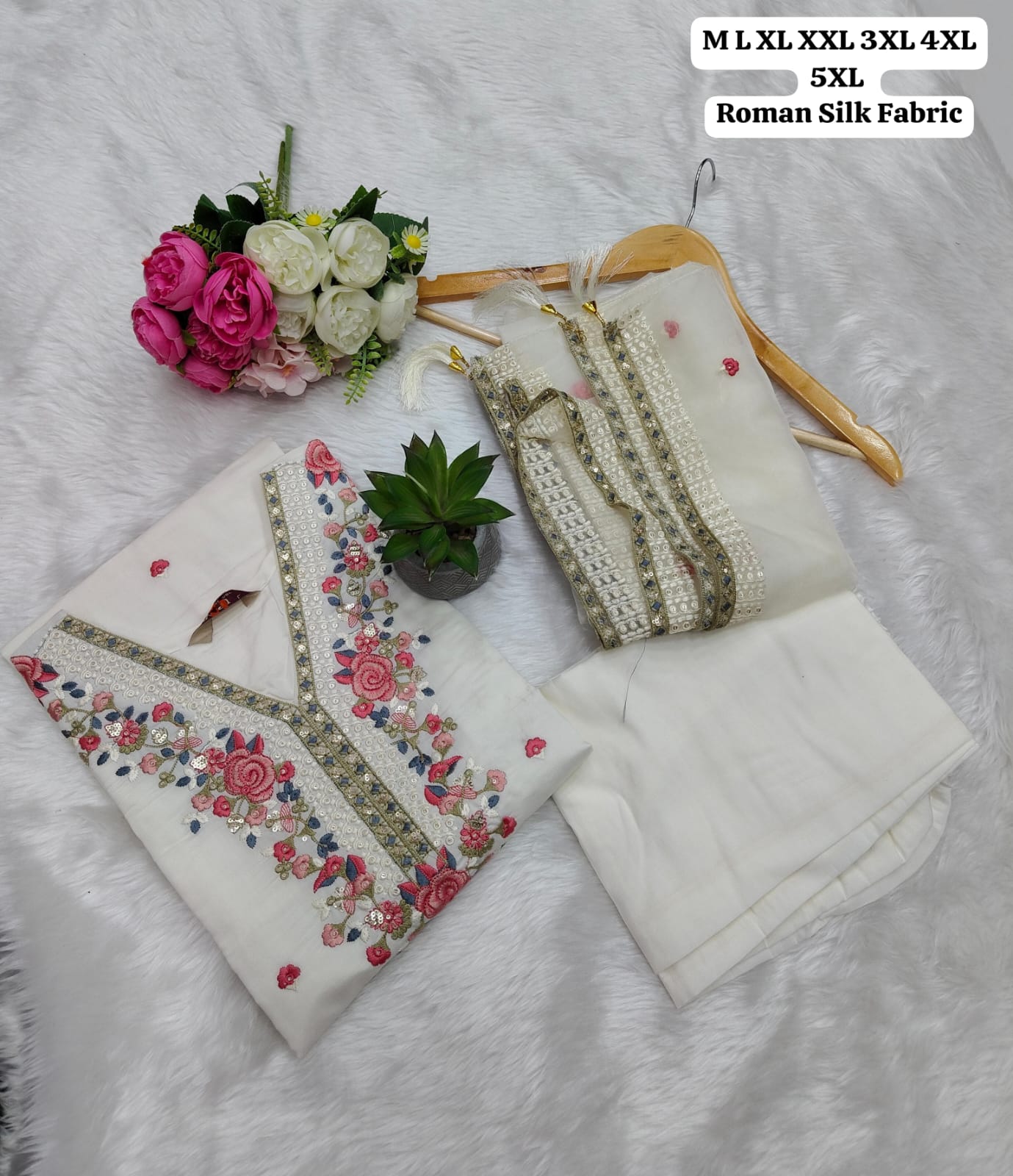 White Roman Kurti Set