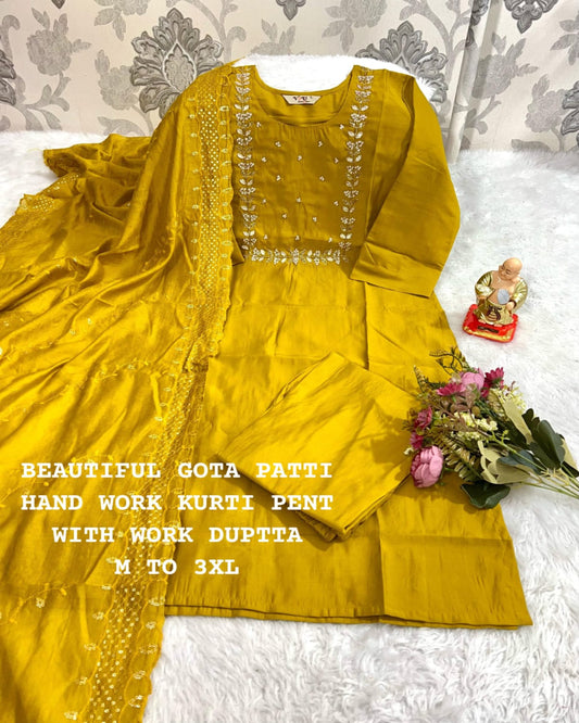 Chrome Yellow Muslin Punjabi Suit