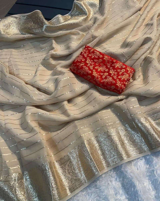 Gold And Red Viscose Saree