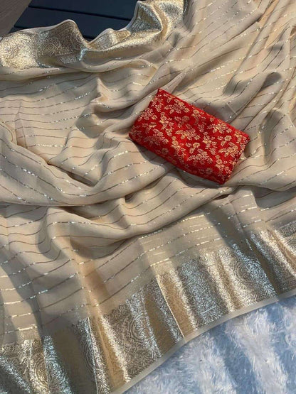 Gold And Red Viscose Saree