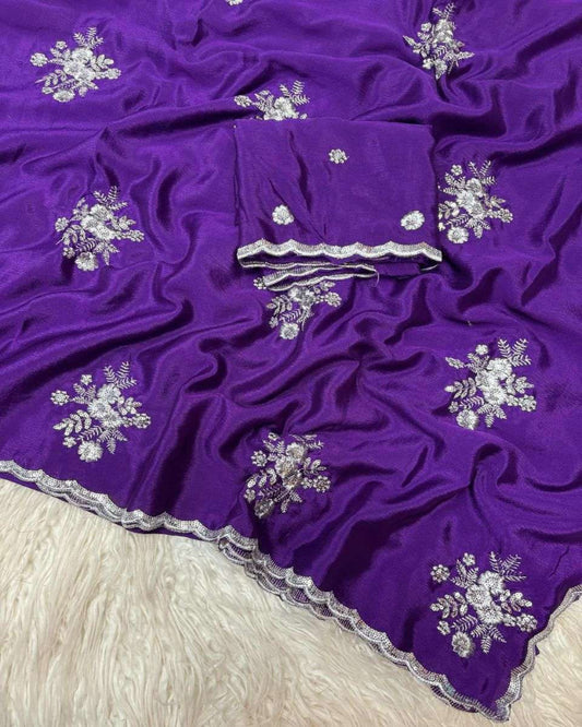 Purple Chinon Silk Saree