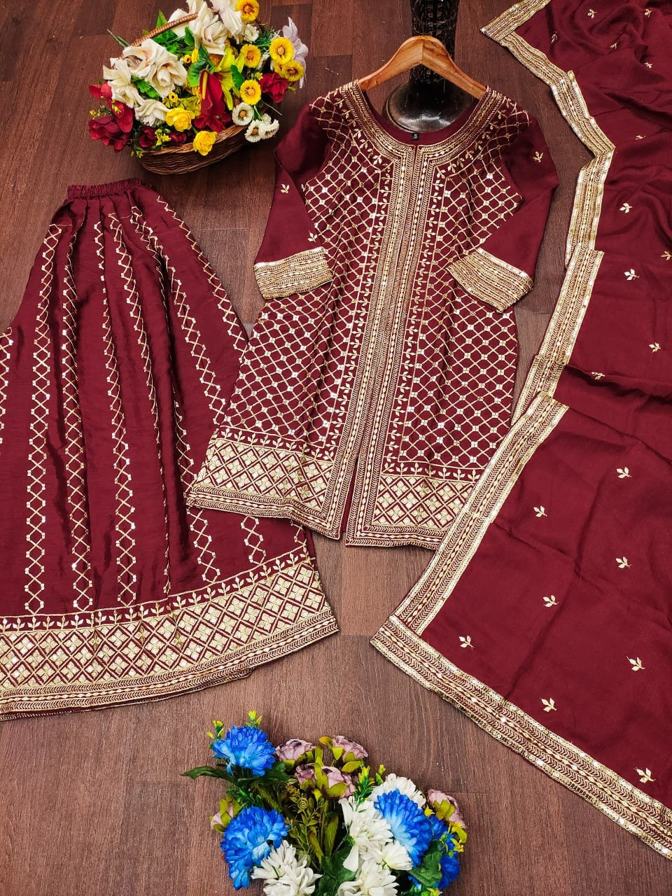 Deep Red Silk Outfit