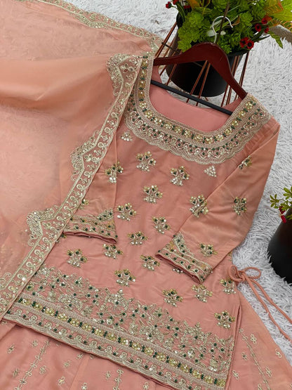 Soft Peach Georgette Lehenga