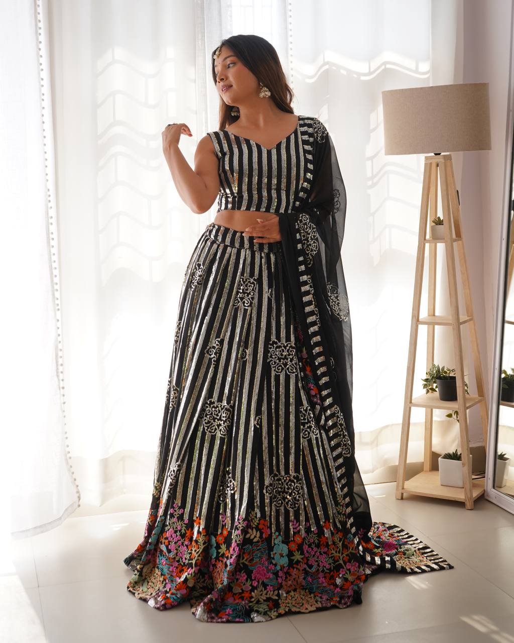 Stripes Georgette Lehenga