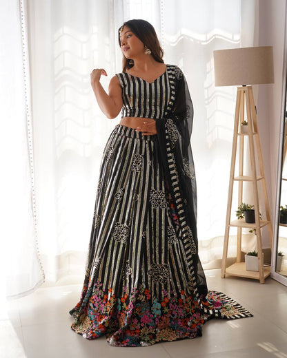 Stripes Georgette Lehenga
