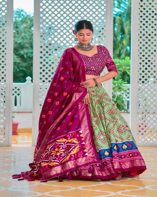 Green Magenta Bandhani Lehenga