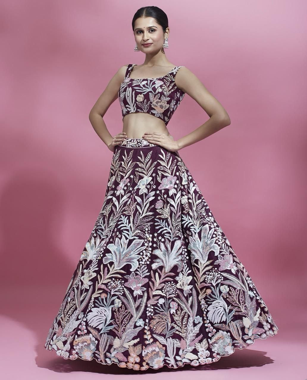 Purple Net Muti Colour Lehenga