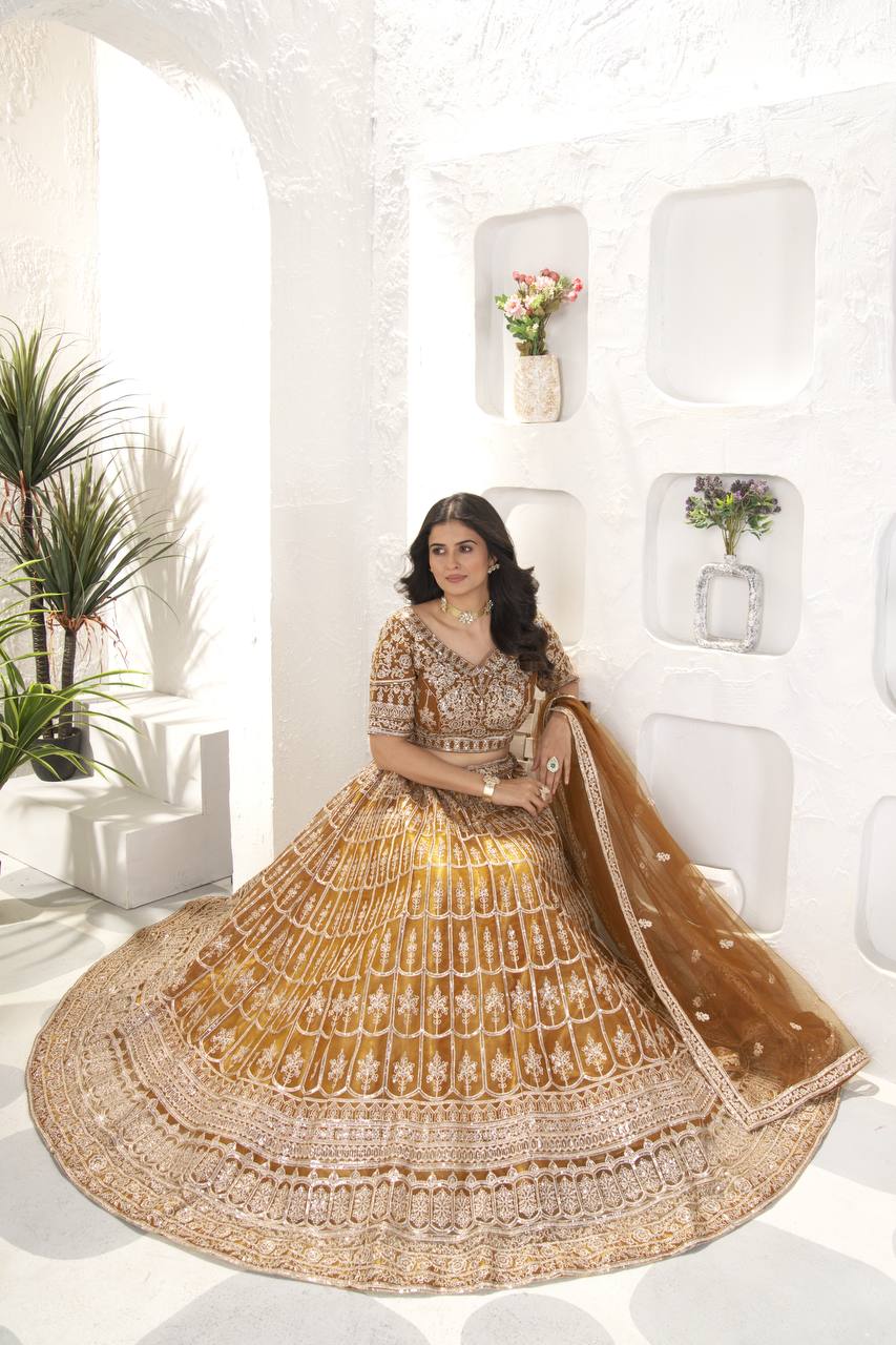 Gold Net Lehenga