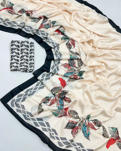 Decorative saree with floral patterns on a white background