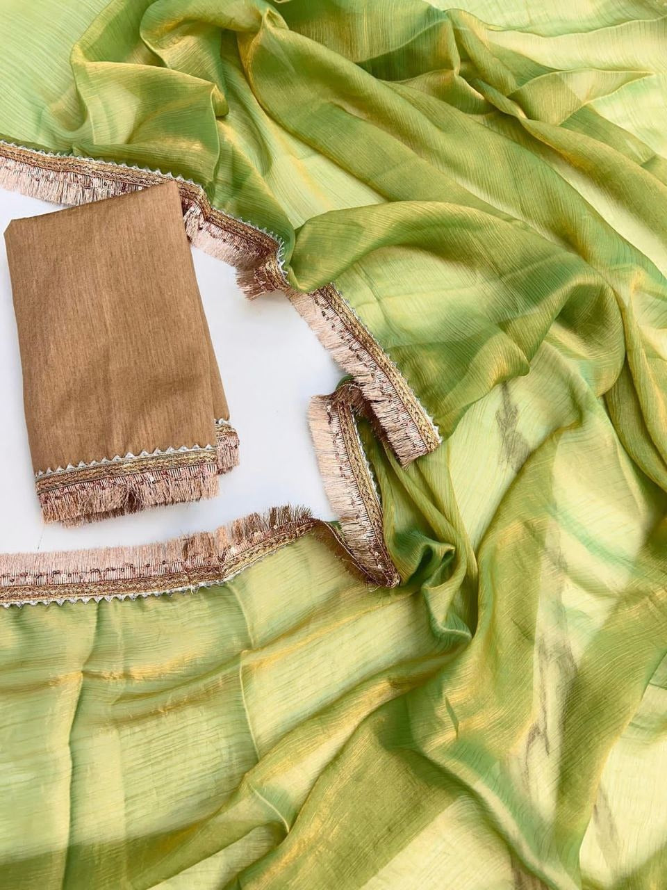 Parrot Green Chiffon Saree