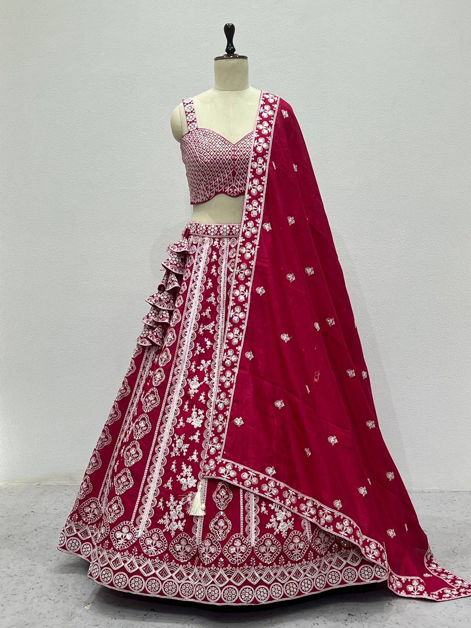 Cherry Red Silk Lehenga