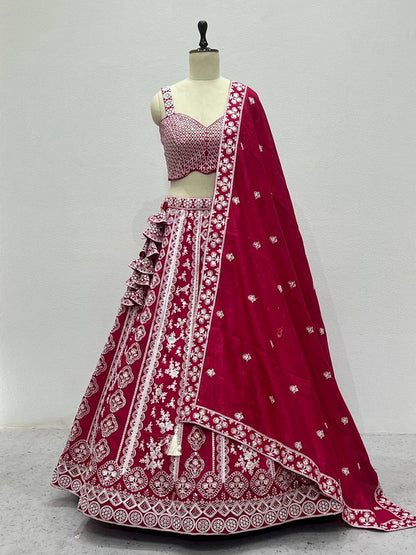 Cherry Red Silk Lehenga