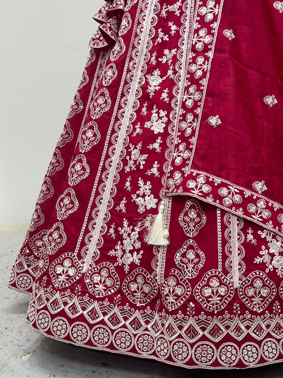 Cherry Red Silk Lehenga