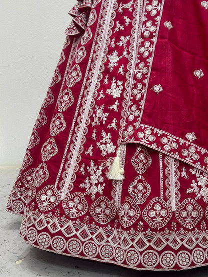 Cherry Red Silk Lehenga