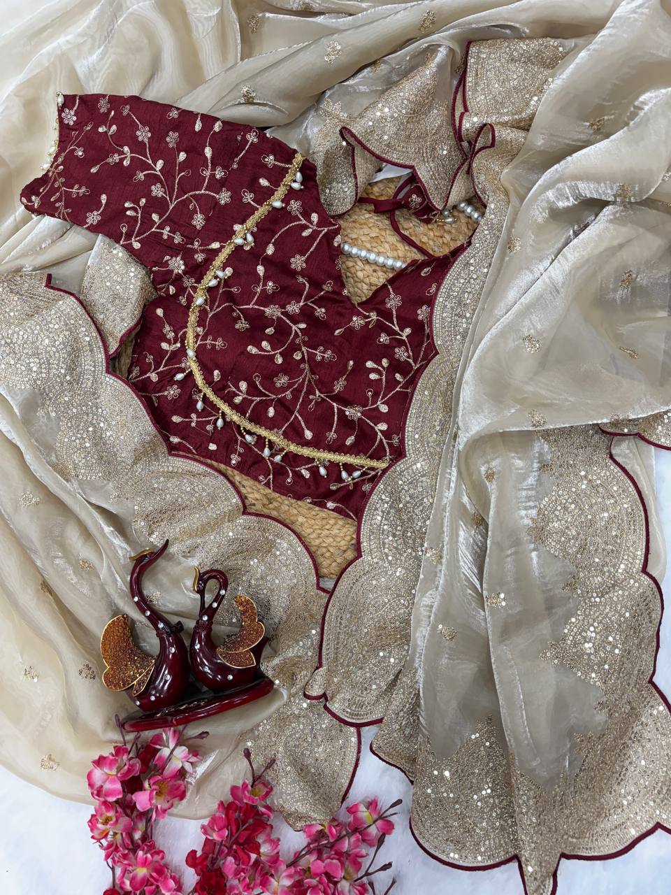 Gold And Red Jimmy Choo Saree