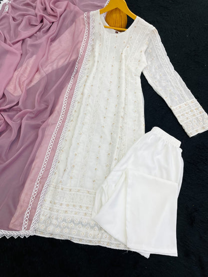 White Georgette Punjabi With Different Colour Dupattas