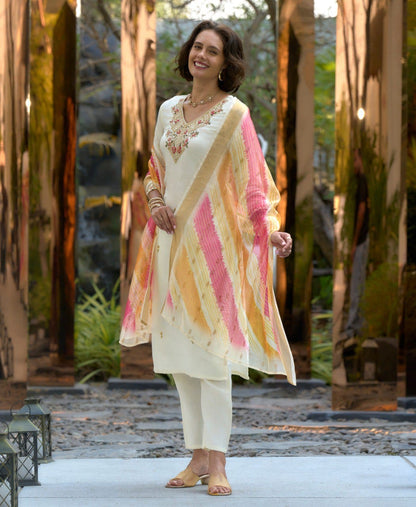 Cream White Vatican Silk Punjabi
