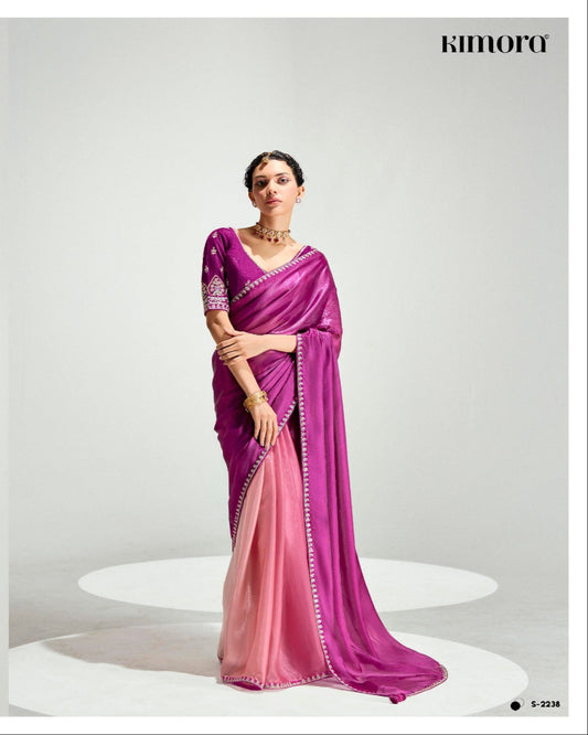 Purple And Pink Two Toned Silk Saree