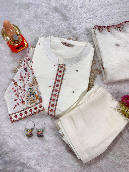 White Muslin Silk Suit