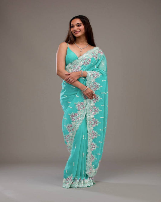 Blue Crunchy Silk Saree