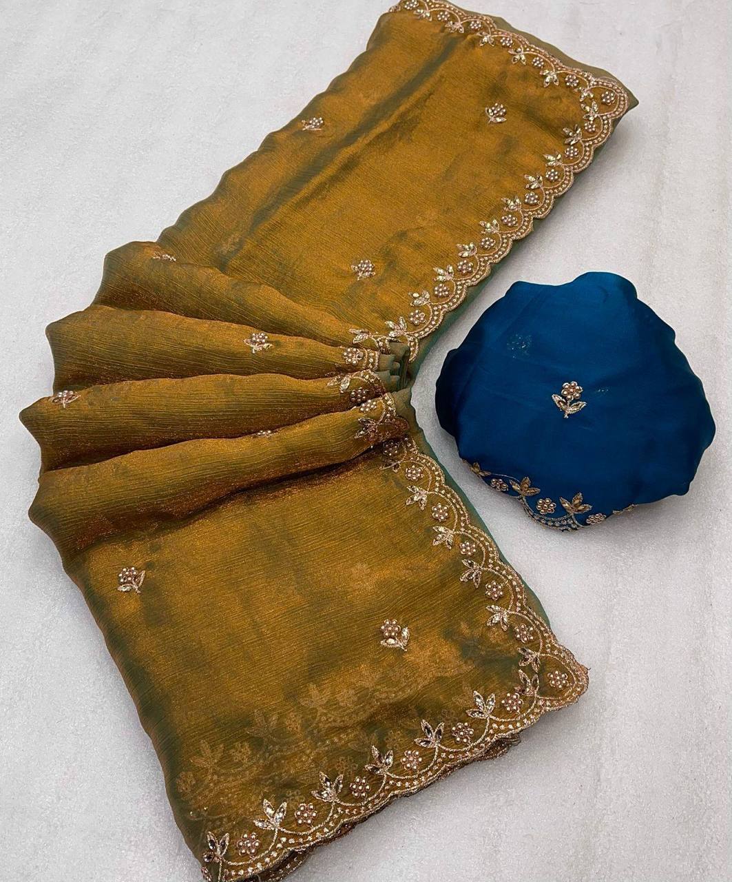 Gold Crush Chiffon Saree