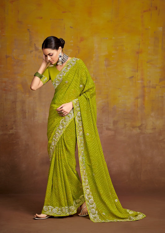 Olive Green Georgette Saree
