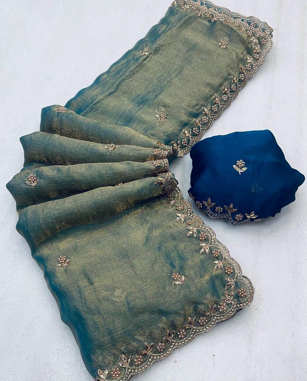 Crush Blue Chiffon Saree