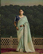 Woman in traditional saree with intricate design, standing outdoors.