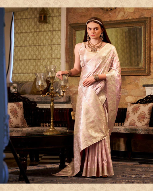 Soft Pink Satin Silk Saree