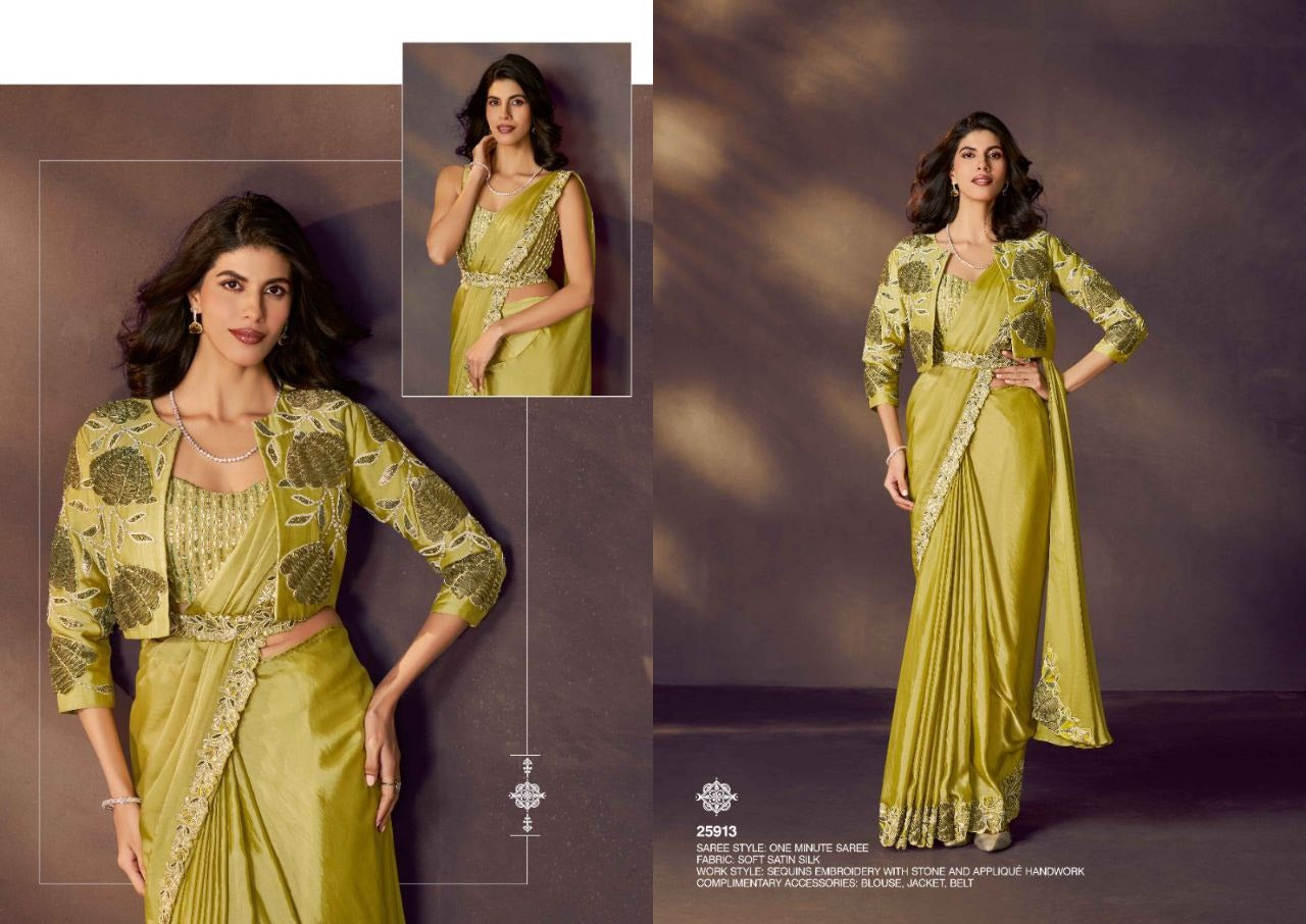 Lemon Green Ready To Wear Saree