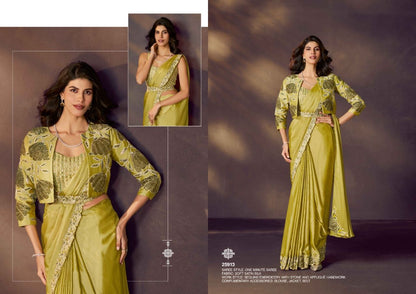 Lemon Green Ready To Wear Saree