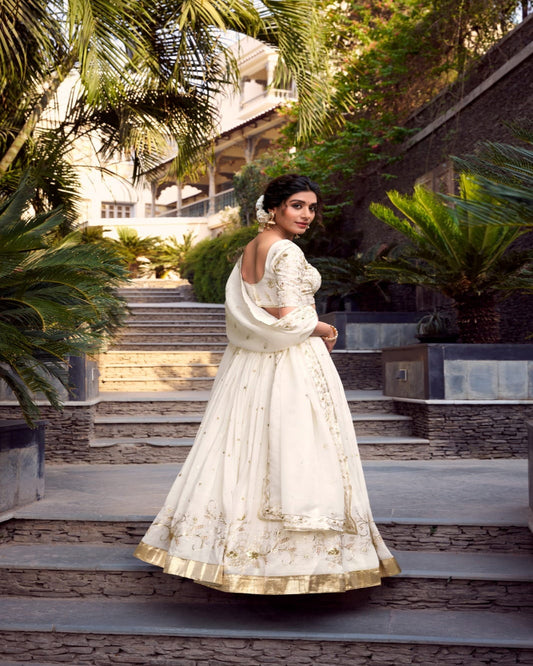 Cream And Gold Lehenga