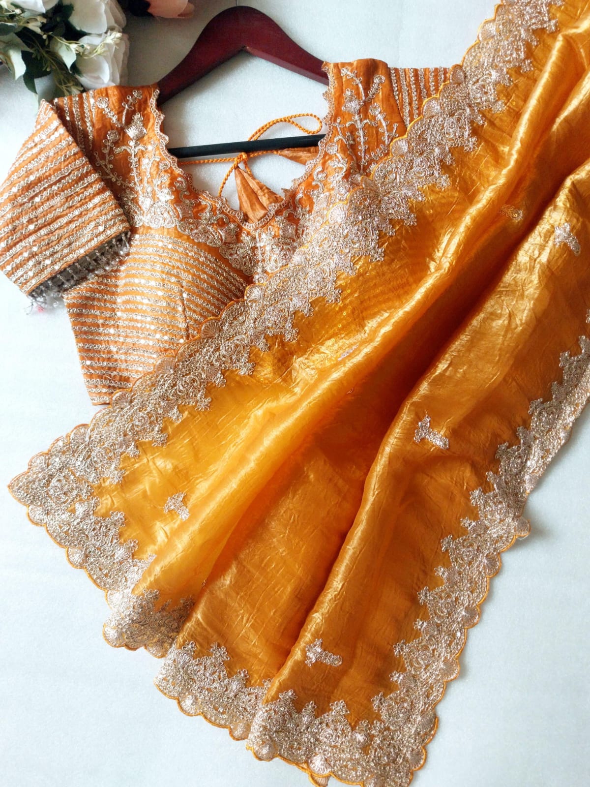 Yellow Crinkled Silk Saree