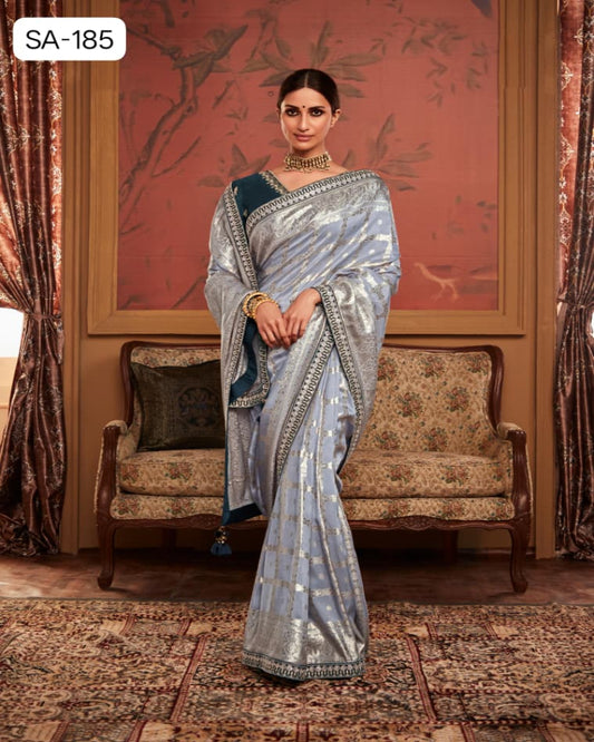 Ash Blue Silk Saree