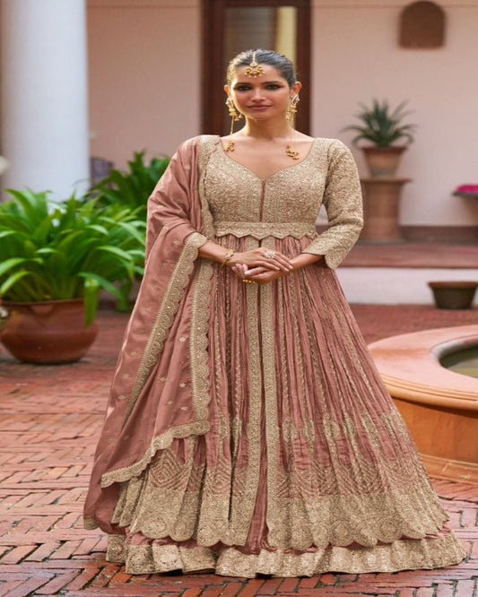 Rust Pink Long Top and Lehenga