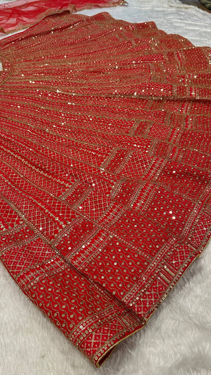 Red Satin Silk Lehenga