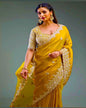 Yellow Crinkled Silk Saree