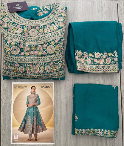 Teal Green Chinon Silk Outfit