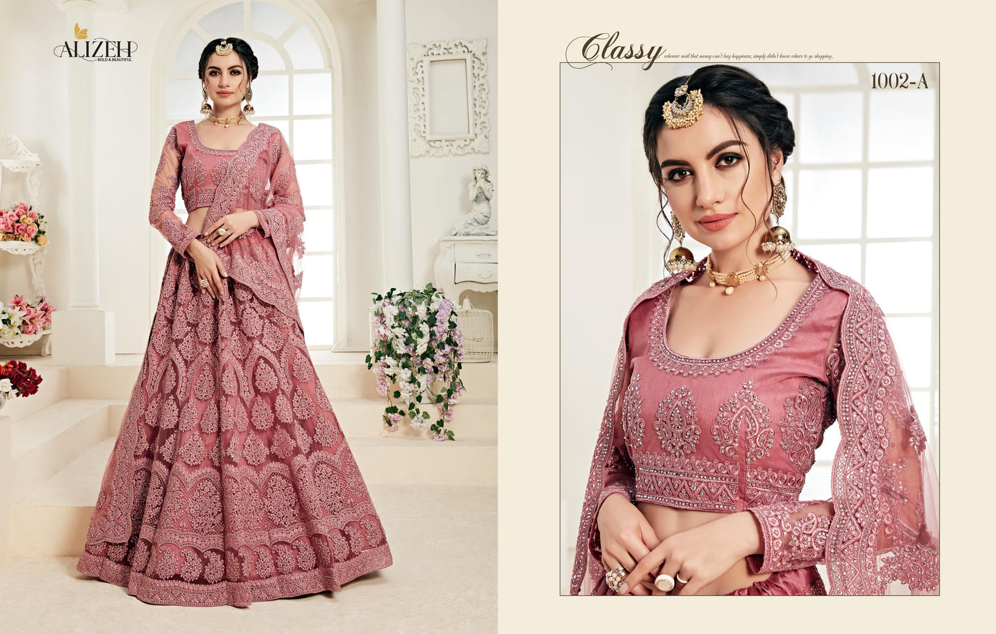 Onion Pink Net Lehenga