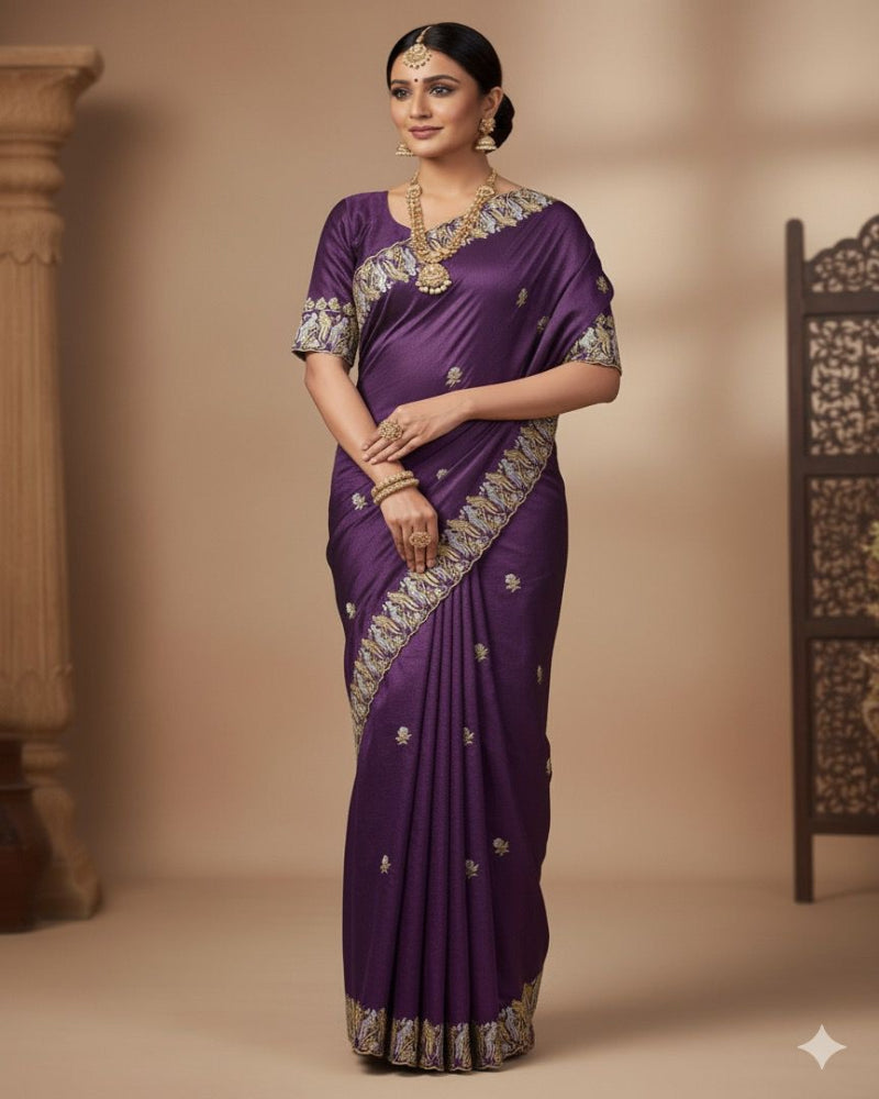 Purple Satin Silk Saree