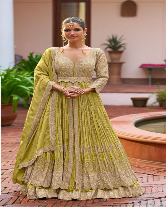 Soft Green Long Top Lehenga