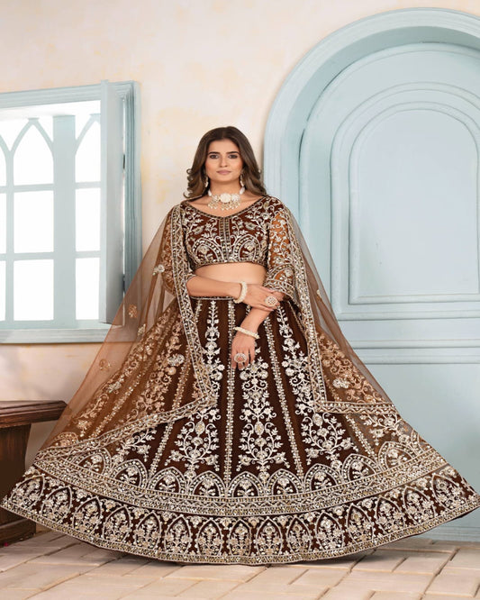 Brown Butterfly Net Lehenga