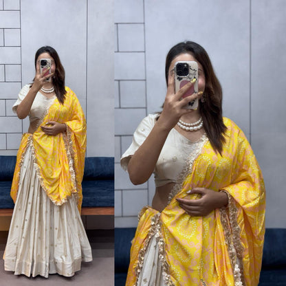 Cream Chinon Silk Lehenga