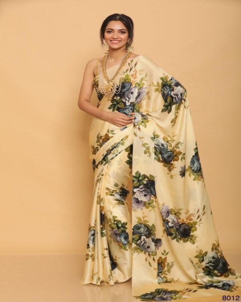 Light Yellow Floral Print Saree