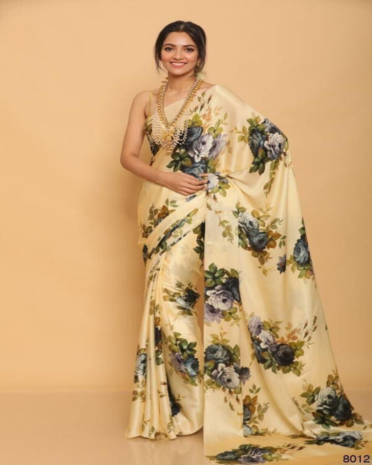 Light Yellow Floral Print Saree