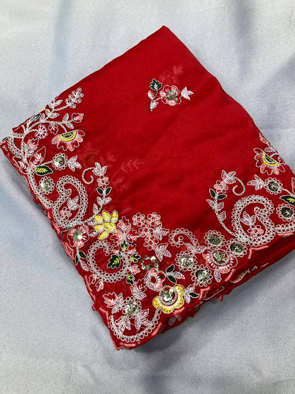 Red Rangoli Silk Saree