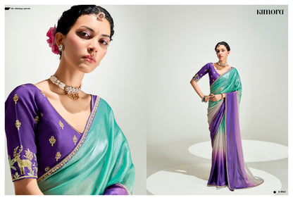 Teal Blue And Purple Silk Saree